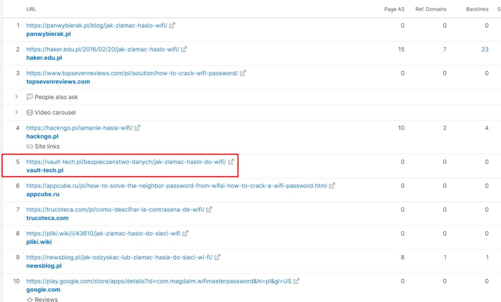 Top 10 w Google na frazę o łamaniu hasła do WiFi