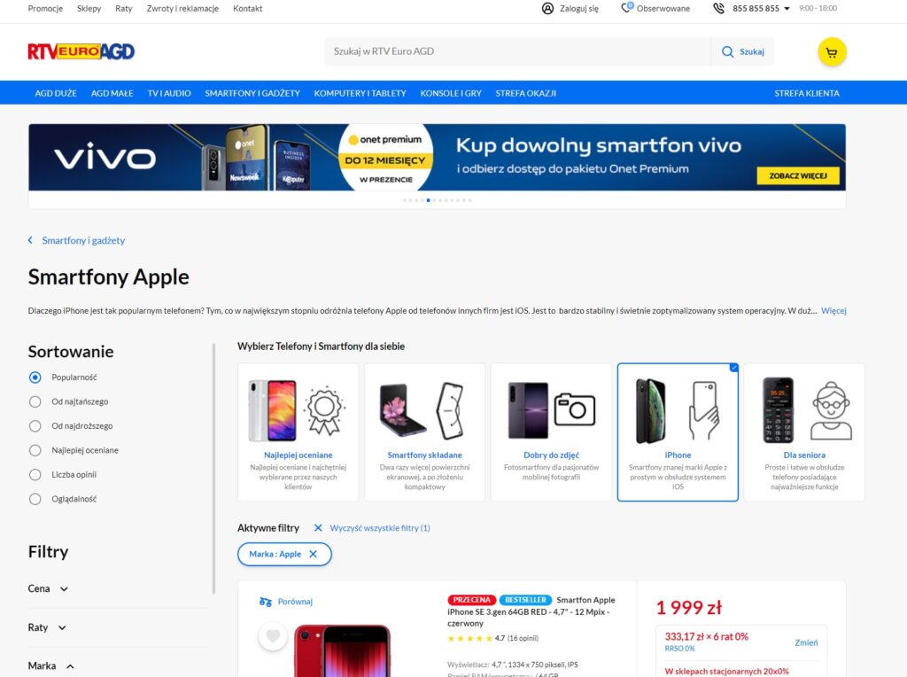 List produktów na sklepie Euro.com.pl dla hasła "apple"