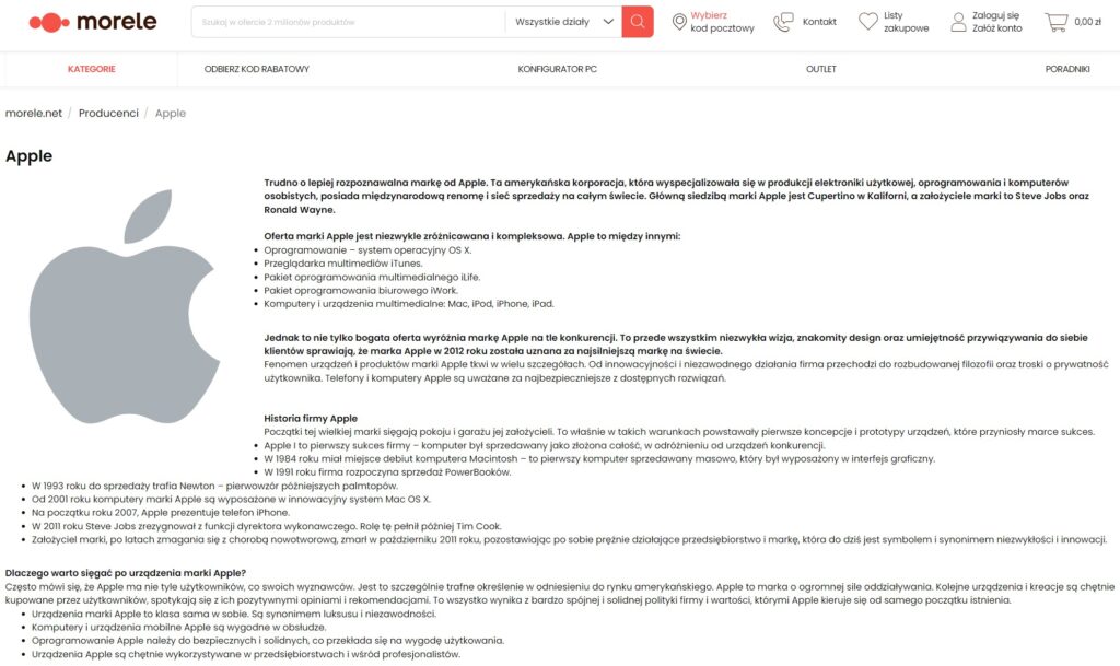 Podstrona na "apple" w Morele.net