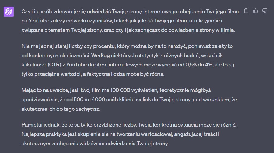 odpowiedź GPT-4 na temat CTR na YouTube