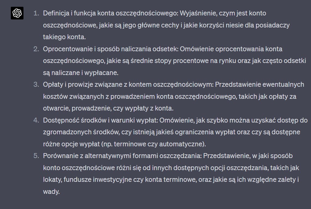 GPT-4 jest dobry do tworzenia konspektów o oszczędzaniu i kont oszczędnościowych
